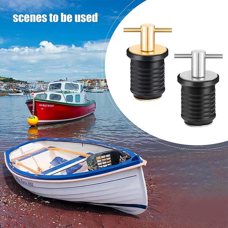 Gaderth Drain Plug, 3/4-inch, 1-inch or 1-1/4-Inch Snap, T-Shape Drain Plug Twist-Turn Marine Boat Drain Plugs, Brass Snap Handle with Rubber Boat Drain Plug Stainless Steel,25mm - Image 2